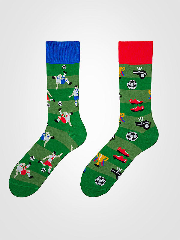 Spalvotos Kojines unisex medvilninės kojinės "Football Fan Green - Blue - Red"