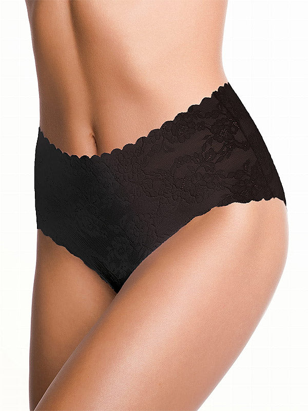 Julimex lazeriu kirptos aukšto juosmens nėriniuotos kelnaitės "Bellie Maxi Black"