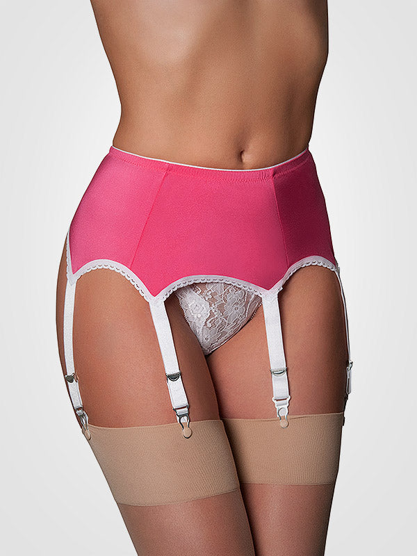 Nylon Dreams 6 dirželių klasikinis prisegamų kojinių diržas "All Pink - White"