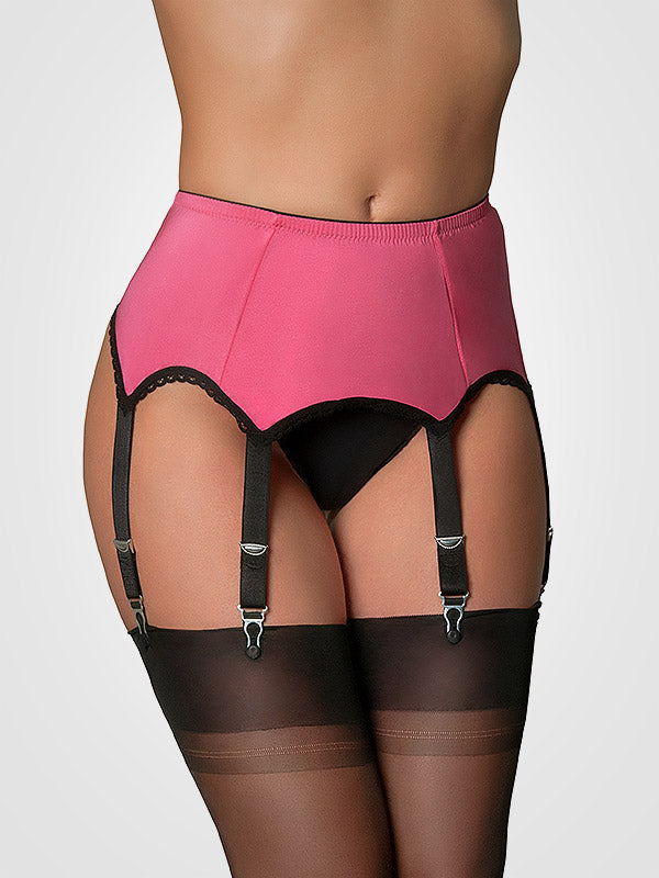 Nylon Dreams 6 dirželių klasikinis prisegamų kojinių diržas "All Pink - Black"