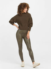 Spanx koreguojantys dirbtinės odos leginsai "Faux Leather Croc Shine Dark Olive"