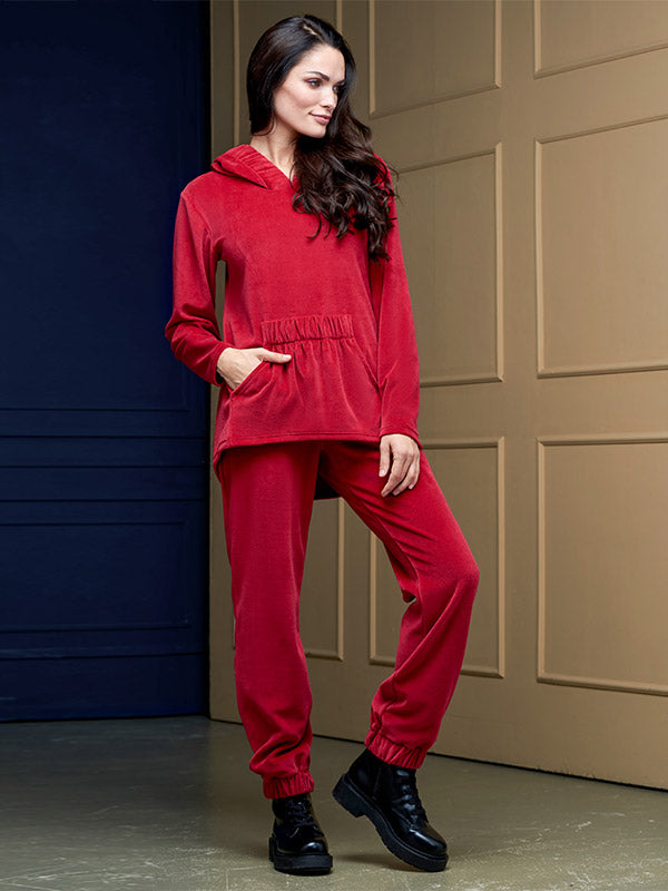 Lega Cotton Leisure Pants Minella Red Velour