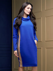 Lega medvilninė suknelė aukštu kaklu "Daniella Royal Blue - Sand"