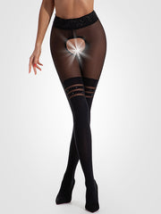 Amour pėdkelnės atviru tarpkoju su kojinių imitacija "Venus 30-60 Den Black"