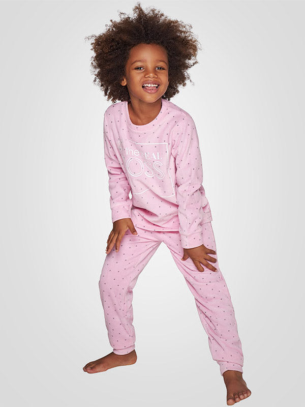 Muydemi minkšta vaikiška pižama "Boss Girl Light Pink - White - Grey"