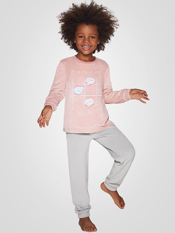 Muydemi minkšta vaikiška pižama "Super Girl Dusty Pink - Light Grey"