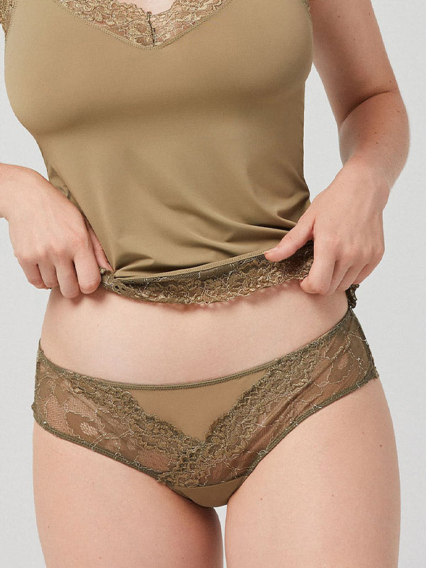 Ysabel Mora nėriniuotos kelnaitės "Cecilia Midi Khaki"