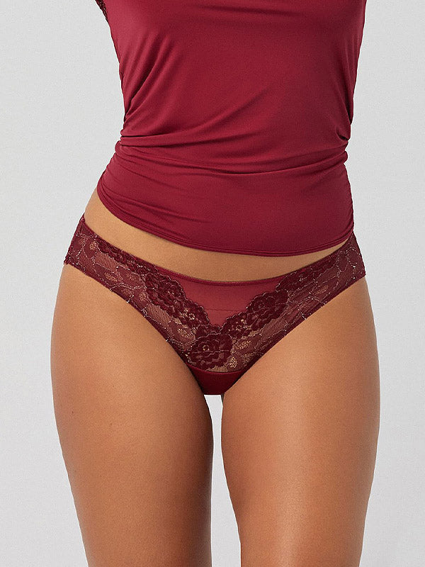 Ysabel Mora nėriniuotos kelnaitės "Cecilia Midi Bordeaux"
