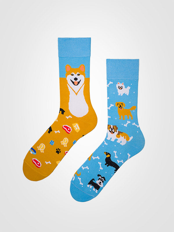 Spalvotos Kojines unisex medvilninės kojinės "Akita and Friends Blue - Yellow"
