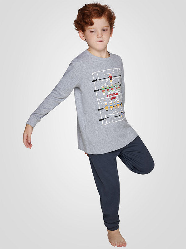 Muydemi medvilninė vaikiška pižama "Football Team Boy Light Grey - Navy"