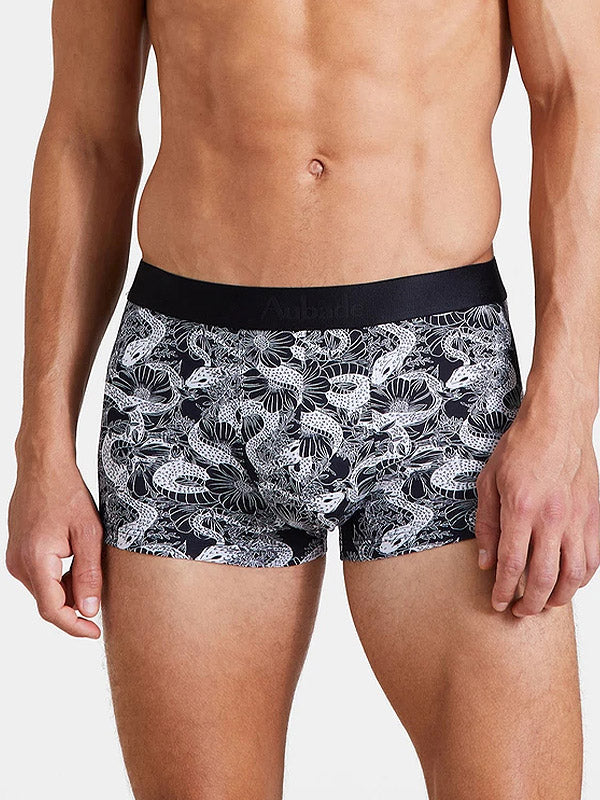 Aubade medvilnės ir modalo apatiniai šortukai "Luke Black - White Flower Print"