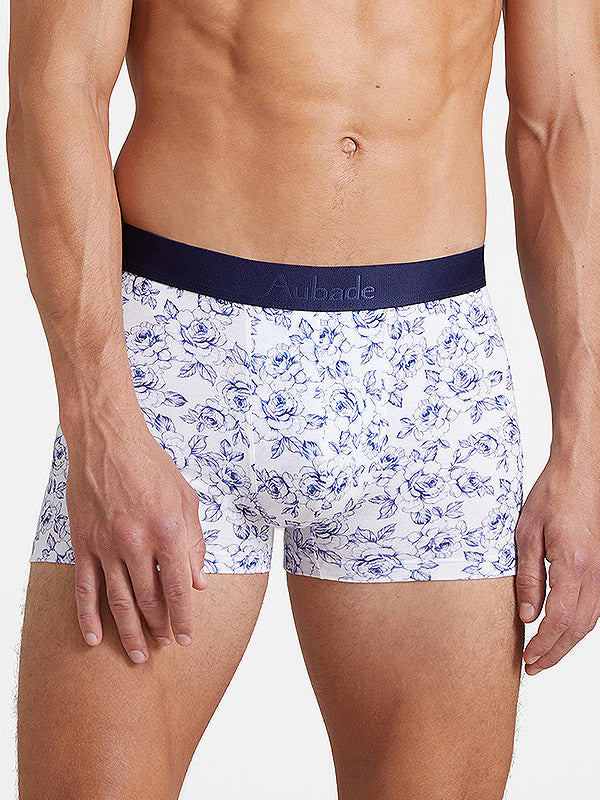 Aubade medvilnės ir modalo apatiniai šortukai "Timothy White - Blue Flower Print"