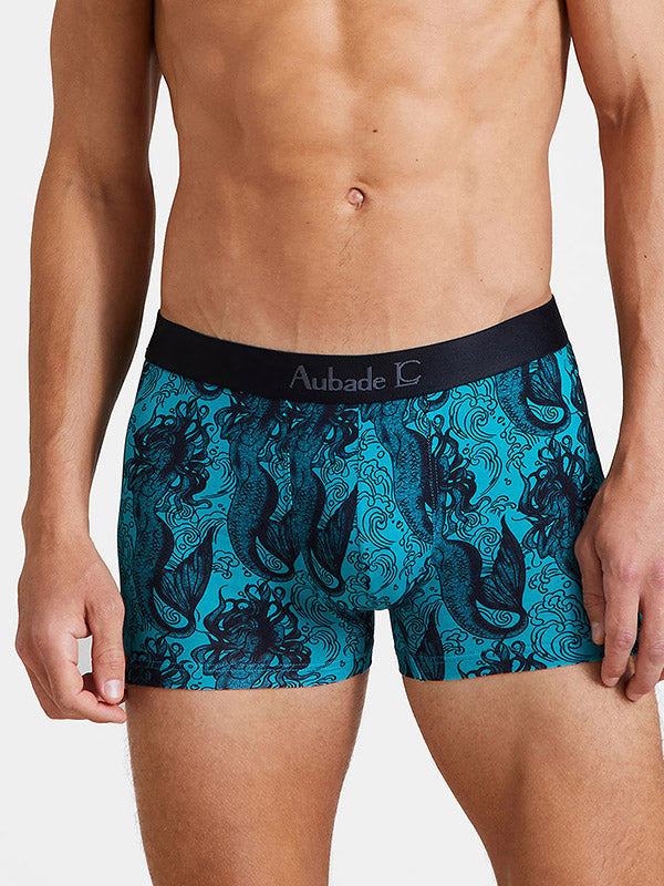 Aubade by Camille Lacourt medvilniniai apatiniai šortukai "Timothy Turquoise - Black"