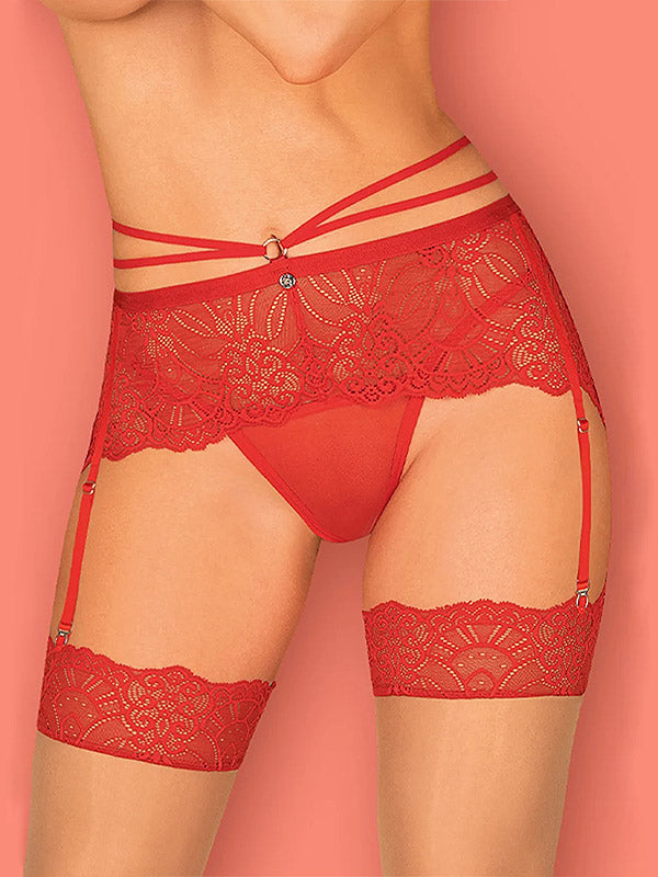 Lega Lace Suspender Belt Loventy Red