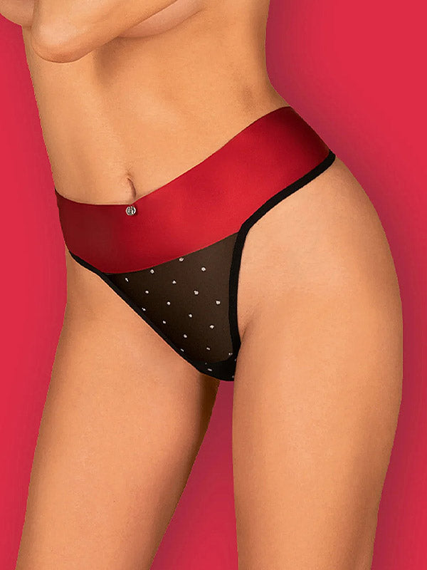 Obsessive kelnaitės stringai "Tienesy Black - Burgundy - Silver Dots"