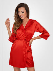 Donna atlasinis chalatas su nėriniais "Colette Red"