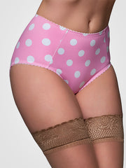 Nylon Dreams aukšto juosmens retro kelnaitės "Dotty Betty Pink - White Dots"