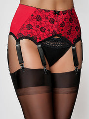 Nylon Dreams nėriniuotas 6 dirželių prisegamų kojinių diržas "Pull On Red - Black"