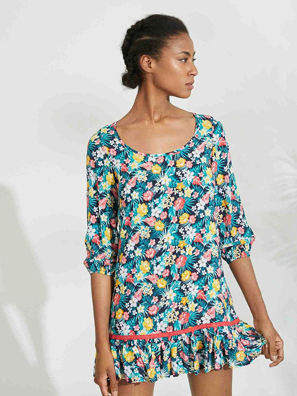 Ysabel Mora vasarinė viskozinė suknelė "Sintia Navy - Multicolor Flower Print"