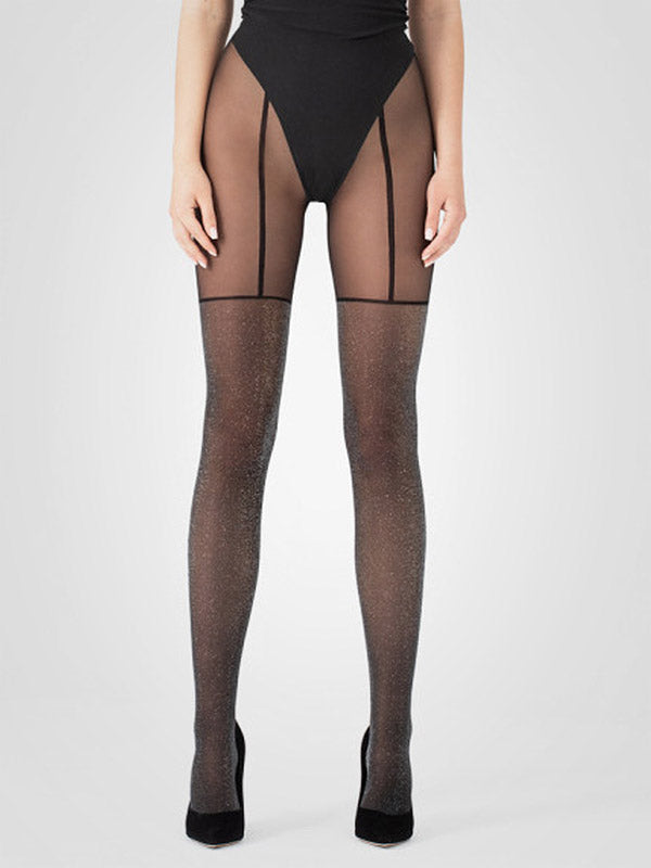 Fiore Mock Stockings Tights Stardust 20 Den Black - Silver Lurex