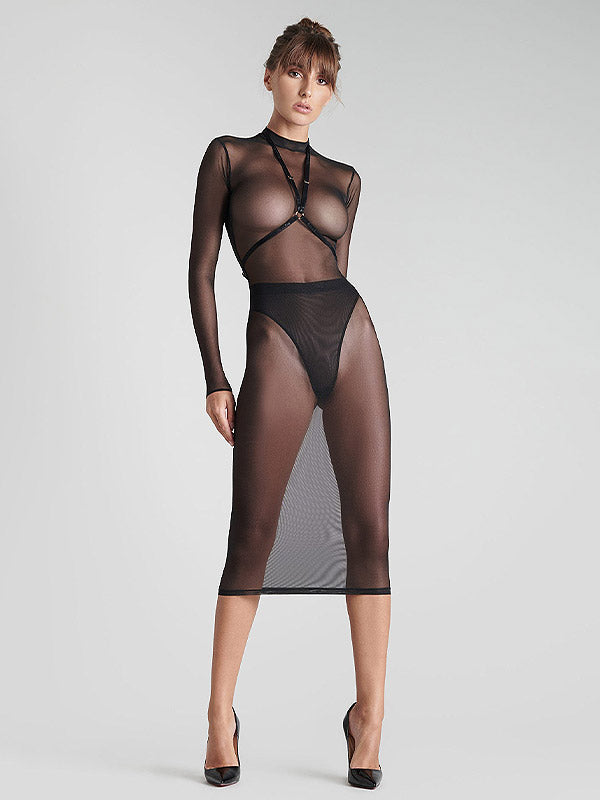 Maison Close perregima midi suknelė su kūno diržais "Corps à Corps 2 Black"