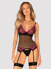 Obsessive nėriniuota gracija su lankeliais "Rosenty Black - Pink"