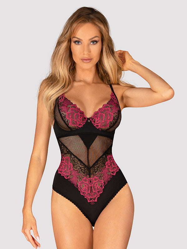 Obsessive nėriniuotas triko "Rosenty Black - Pink"