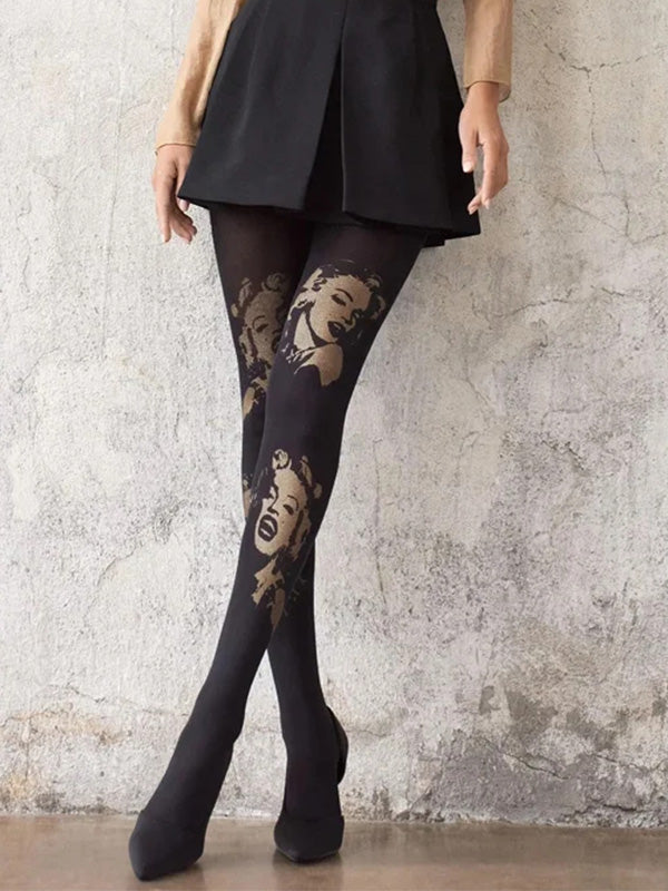 Marilyn raštuotos pėdkelnės "Allure B03 60 Den Black - Gold"