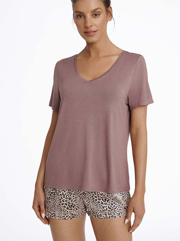 Esotiq Viscose Pajamas Set Magazine Dusty Violet - Cream - Black