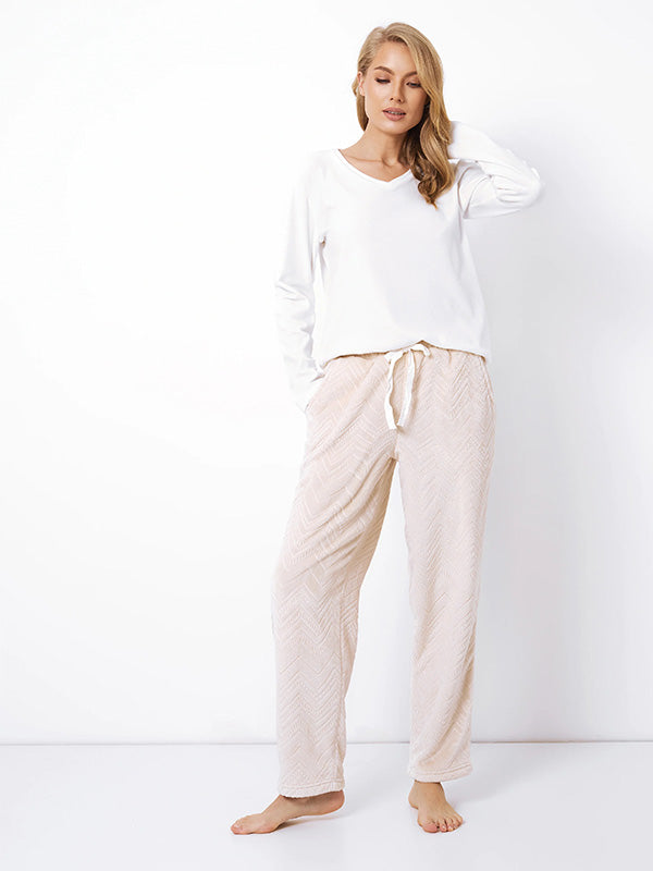 Aruelle ilga šilta pižama "Zahra Long Beige - White"