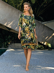 Charmline viskozinis paplūdimio kaftanas "Midnight Sounds Black - Multicolor Floral Print"