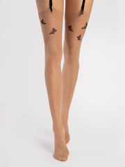Fiore raštuotos prisegamos kojinės "Farfalle 20 Den Nude - Black"