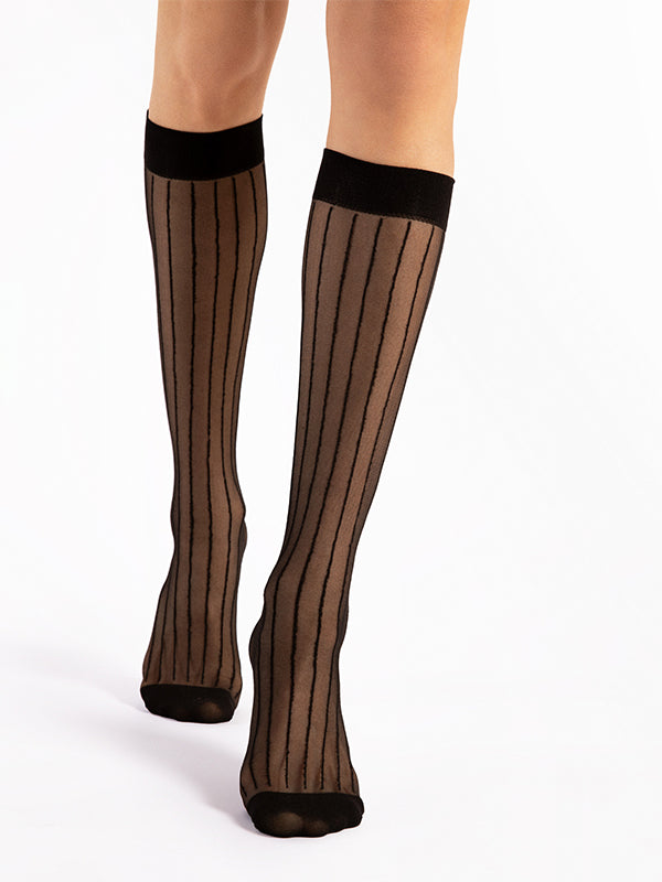 Fiore Patterned Knee-High Socks Linea 15 Den Black