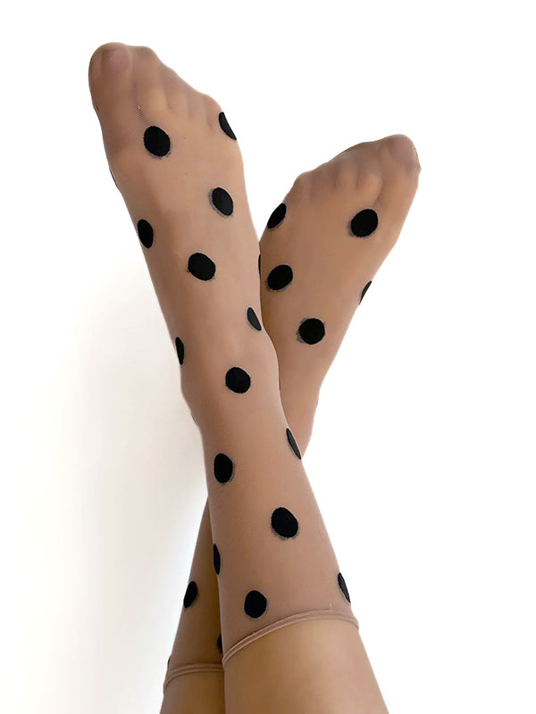 Veneziana taškuotos kojinaitės "Kylie Nude - Black Dots"