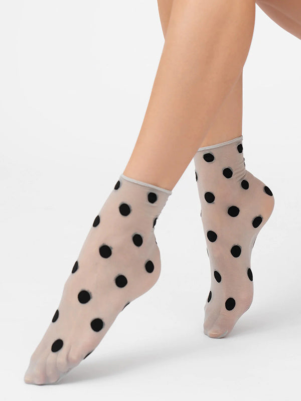 Veneziana taškuotos kojinaitės "Kylie Silver - Black Dots"
