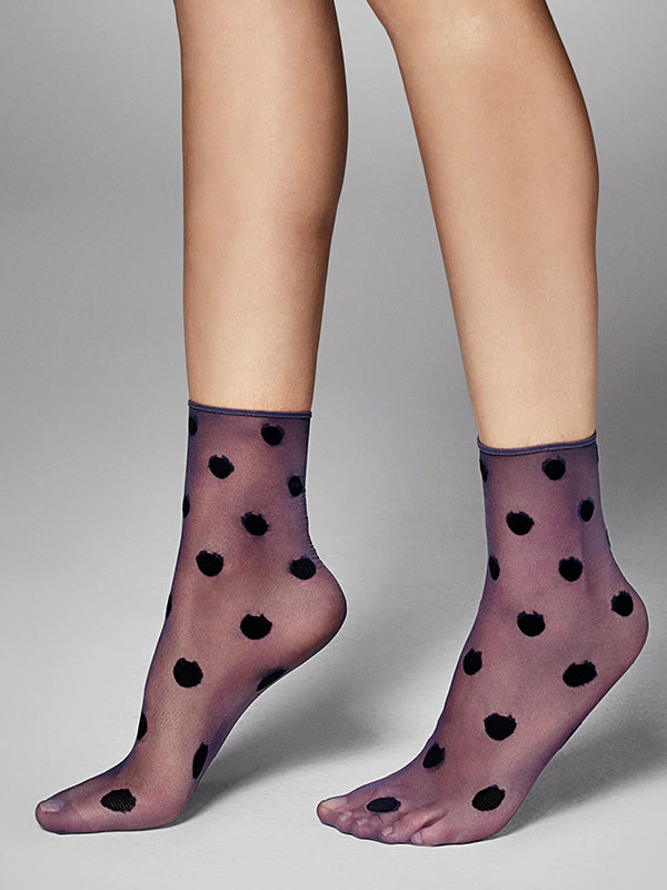Veneziana taškuotos kojinaitės "Kylie Blue - Black Dots"