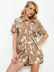 Aruelle medvilninė pižama "Malika Short Brown - Ecru"