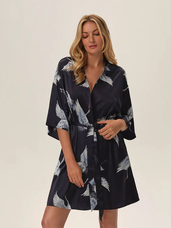 Esotiq atlasinis chalatas "Jael Navy - Blue - White"