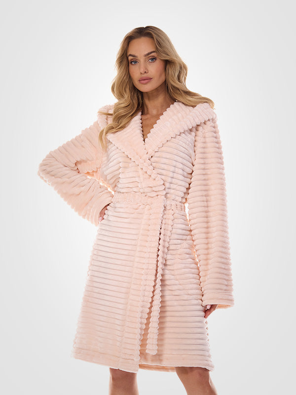 L&L raštuotas chalatas su gobtuvu "Robin Pink"