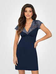 Donna viskoziniai naktiniai su nėriniais "Melania Dark Blue"