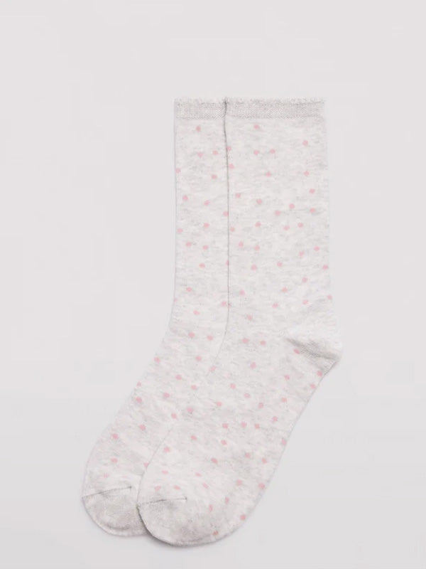 Ysabel Mora spalvotos medvilninės kojinės "Gitana Grey - Pink Dots"