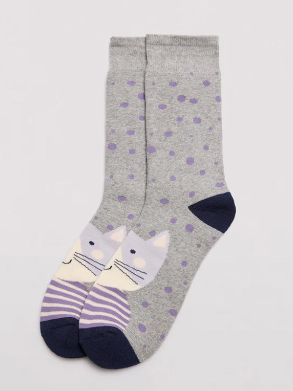 Ysabel Mora spalvotos medvilninės kojinės "Rona Grey - Violet"