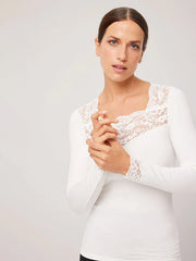 Ysabel Mora termo marškinėliai su nėriniais "Amaris Off White"