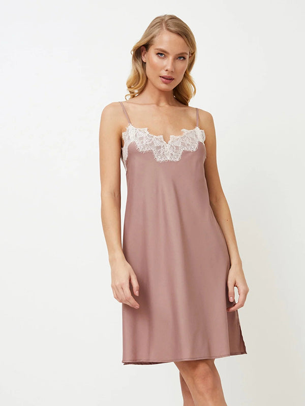 Aruelle atlasiniai naktiniai su šilku "Primrose Dusty Pink - White"