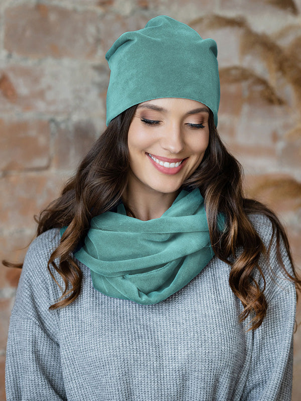 Lega veliūrinė kaklo mova "Kira Sea Green Velour"