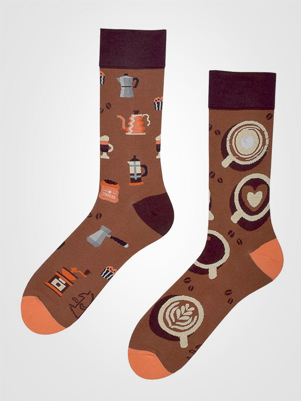 Spalvotos Kojines unisex medvilninės kojinės "Coffe Lover Brown - Multicolor"