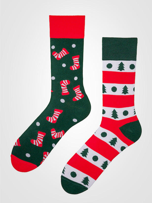 Spalvotos Kojines unisex medvilninės kojinės "Cristmas Green - Red"