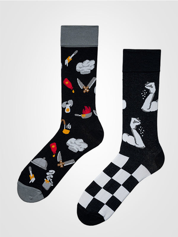 Spalvotos Kojines unisex medvilninės kojinės "Chef's Compliments Black - White"