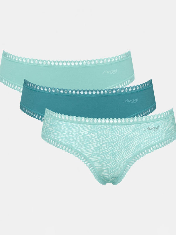 Sloggi 3 medvilninių hipster kelnaičių komplektas "Go Crush Mint - Turquoise - White"