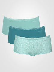 Sloggi 3 medvilninių kelnaičių šortukų komplektas "Go Crush Mint - Turquoise - White"